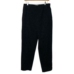 TALBOTS Stretch Pants Black Size 12 High Rise Ankle Paisley Floral Flocked